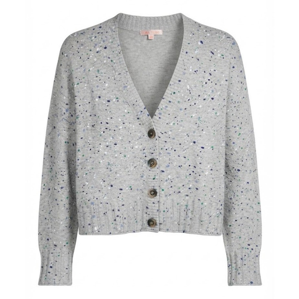 Lisa Todd Gray Paint Splatter Cotton Cardigan Sweater Large V-Neck - CJ